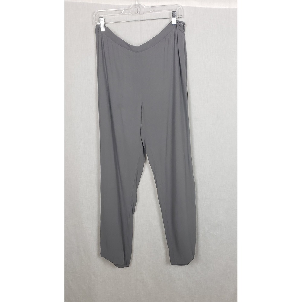 Eileen Fisher 100% Silk Trouser Pants‎ Gray 12 Casual Quiet Luxury Old Money